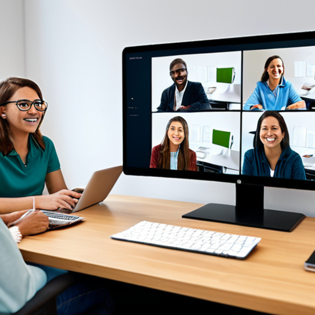 Engaging Online Course**
A diverse group of fully clothed students are participating in an interactive online learning session via video conference. The instructor, a friendly professional, is facilitating the discussion. The scene depicts a modern, accessible online learning platform interface. Emphasis on collaboration and active participation. Safe for work, appropriate content, family-friendly, perfect anatomy, natural proportions, professional digital art.
**