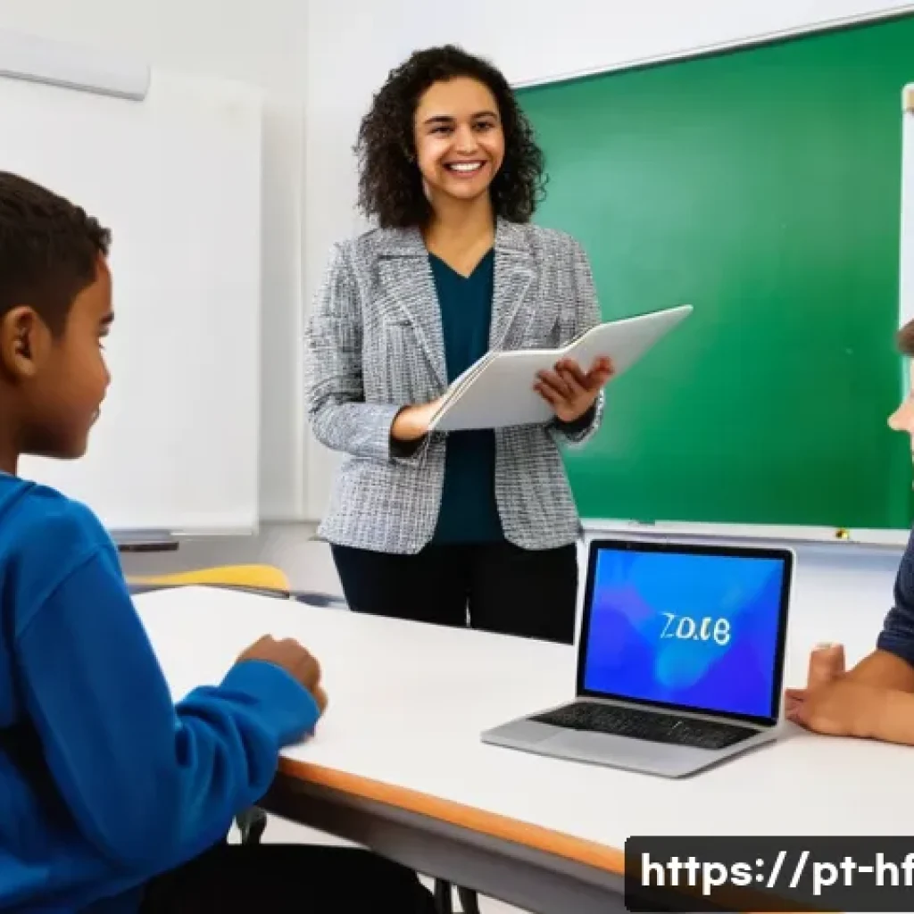 디지털 학습에서의 교수자 지원 방안 - **Prompt:** A diverse group of Portuguese teachers, both male and female, of varying ages, are depic...