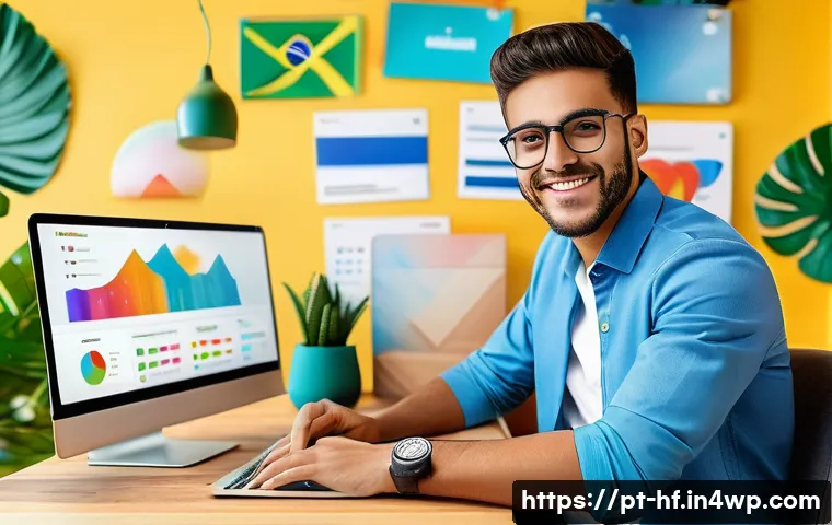 효과적인 온라인 커뮤니케이션 기법 - A vibrant digital marketing workspace featuring a young Brazilian entrepreneur in casual business at...