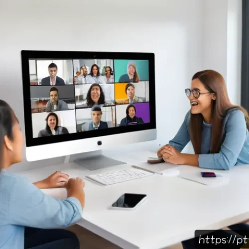 Home 31 비대면 수업에서의 교수 학생 소통 방법 - A vibrant virtual classroom scene showing a diverse group of enthusiastic adult students engaged in ...