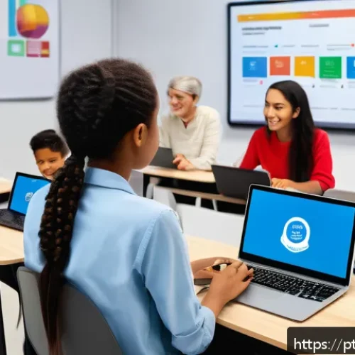 Home 30 비대면 교육에서의 교수법 개선 전략 - A modern virtual classroom scene showing a diverse group of students actively participating in an in...