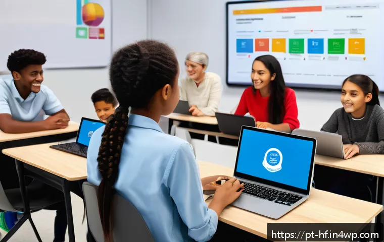비대면 교육에서의 교수법 개선 전략 - A modern virtual classroom scene showing a diverse group of students actively participating in an in...