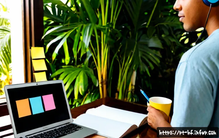 효과적인 온라인 강의 계획 세우기 - Photorealistic home workspace in Brazil, an adult learner planning an online course with a laptop sh...